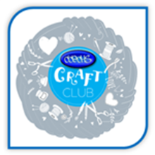 Image of a grey cloud of crafting supplies with CCECHS Craft Club in a blue circle in the center 